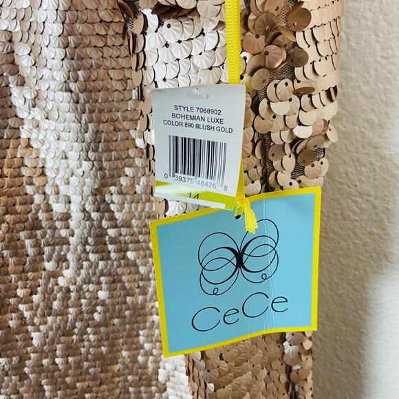 CeCe Sequin Dress Gatsby Flapper 20s Sexy Party Blush Gold Bohemian Luxe sz 14 - Picture 8 of 16